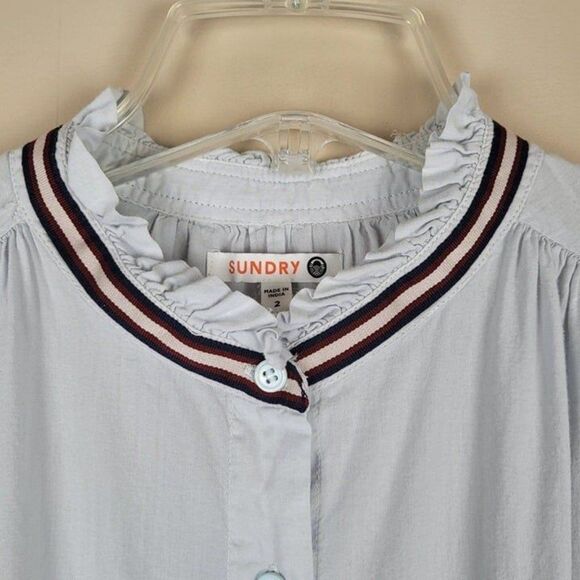 Sundry Size M Flutter Sleeve Button Top Rain Light Blue Short Sleeve - Picture 8 of 12